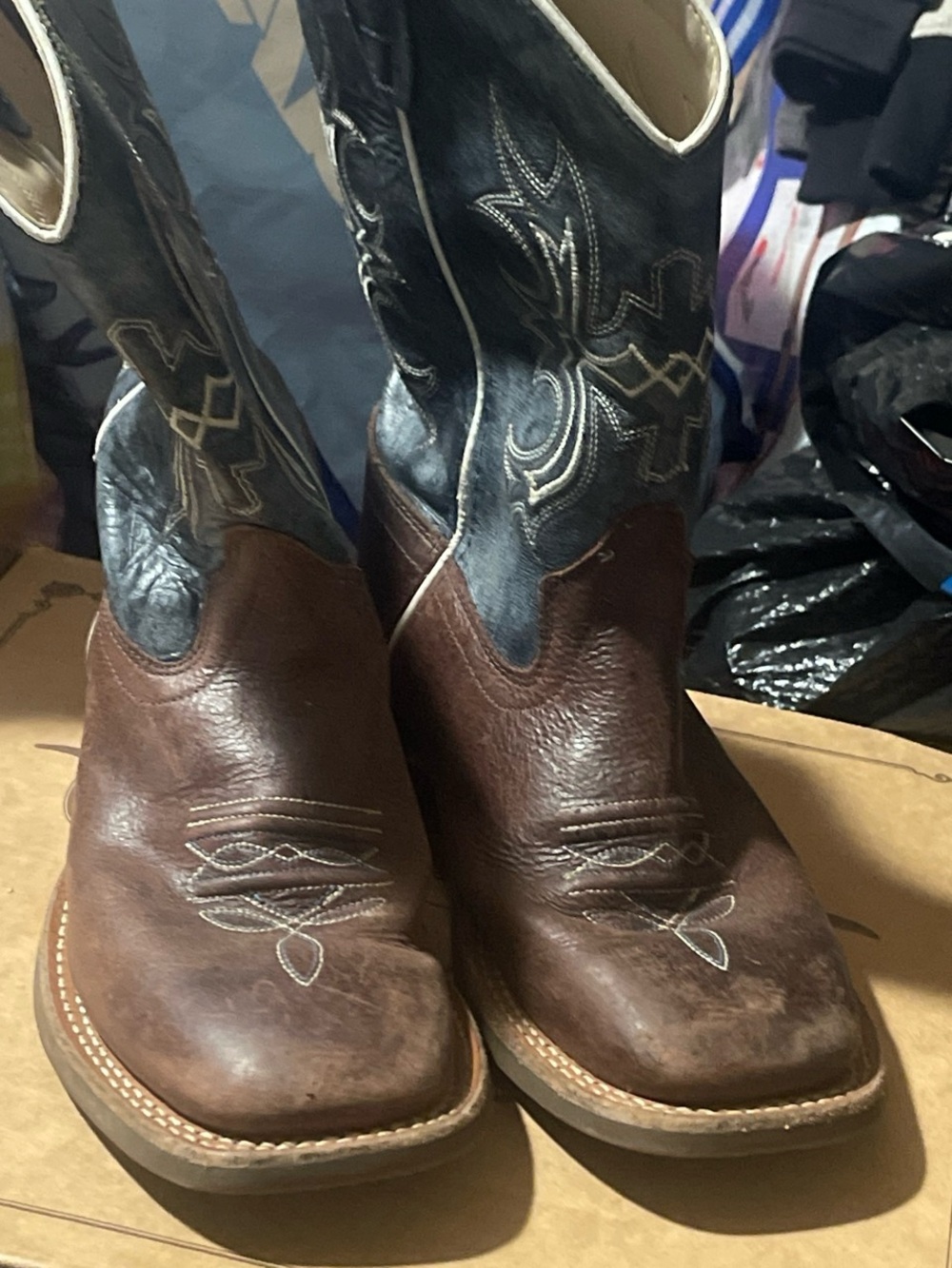 Men's Two-Tone Brown & Black Leather Western Boots